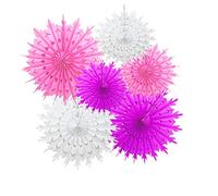 Time to Sparkle 6 Pack Mix Tissue Paper Fan Party Fan Snowflake Christmas Wedding Decoration Fan Mix-Hot Pink Shade