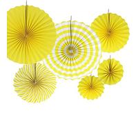 Time to Sparkle 6pcs Mix Hanging Paper Flowers Party Fan Tissue Paper Fan Festival Party Wedding Home Birthday Decor, 6X Fan-Yellow