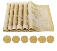 Time to Sparkle 6pcs Vinyl Woven Placemats + 6pcs Coasters (Gold Snowflake)