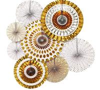 Time to Sparkle 8 Pack Mix Hanging Paper Flowers Party Fan Tissue Paper Fan Festival Party Wedding Home Birthday Decor, 6X Fan-Silver Gold