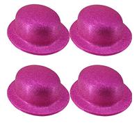 Time to Sparkle 8 Pack of Glitter Bowler Hat Unisex Gangster Style Plastic Party Hats for Kids Teens and Adult Fancy Dress Party Headwear Accessory, Glitter Bowler-Rose Red
