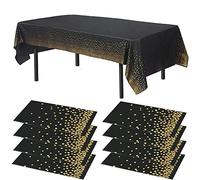 Time to Sparkle 8 Pack Plastic Tablecloths - Black Gold | 54" x 108" Plastic Dining Table Cloth Premium Rectangle Table Cover for Parties Wedding Banquet etc Indoor Or Outdoor