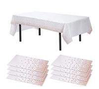 Time to Sparkle 8 Pack Plastic Tablecloths - White-Rose Gold | 54" x 108" Plastic Dining Table Cloth Premium Rectangle Table Cover for Parties Wedding Banquet etc Indoor Or Outdoor