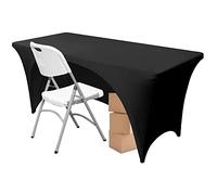 Time to Sparkle 8ft Stretch Spandex Table Cover for Rectangle Tables with Open Back - Universal Rectangular Fitted Tablecloth Protector for Wedding, Banquet and Party Black