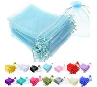 Time to Sparkle Baby Blue,100 Pieces Pouches Organza Gift Bags Oragnza Wedding Favour Bags Jewellery Packing (7x9cm)