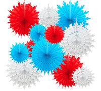 Time to Sparkle Jubilee Decorations 12 Pack Mix Tissue Paper Fan Party Fan Snowflake Christmas Wedding Decoration Fan Mix-White