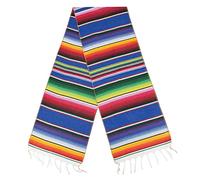 Time to Sparkle Mexican Serape Table Runner 14 x 84 Inches for Mexican Fiesta Decorations Wedding Outdoor Picnics Dining Table Hand Woven Cotton Table Runner with Fringe Blue