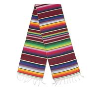 Time to Sparkle Mexican Serape Table Runner 14 x 84 Inches for Mexican Fiesta Decorations Wedding Outdoor Picnics Dining Table Hand Woven Cotton Table Runner with Fringe Burgundy