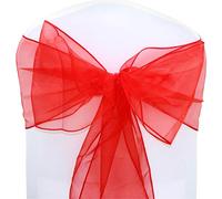 Time to Sparkle Pack of 10 Organza Sashes 22x280cm Wider Sash Fuller Bows Chair Cover Bows Sash for Wedding Party Birthday Decoration - Red