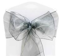Time to Sparkle Pack of 10 Organza Sashes 22x280cm Wider Sash Fuller Bows Chair Cover Bows Sash for Wedding Party Birthday Decoration - Gun Metal Grey