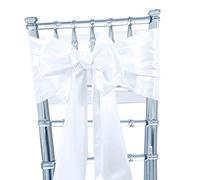 Time to Sparkle Satin Chair Cover Sashes Bow Tie - White | Ribbon Table Runner Wedding Reception Decoration
