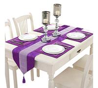 Time to Sparkle Set of 1 Velvet Table Runner + 4 Placemat Table Mats Thick Velvet Satin Tasseled Xmas (Velvet-purple, 4*Placemats + 1*Runner)