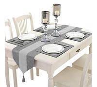 Time to Sparkle Set of 1 Velvet Table Runner + 6 Placemat Table Mats Thick Velvet Satin Tasseled Xmas (Velvet-grey, 6*Placemats + 1*Runner)