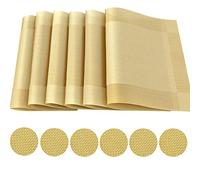 Time to Sparkle Set of 12 PCS Vinyl Woven 6pcs Placemats + 6pcs Coasters Place Mats Non slip Table Mats Waterproof Heat-resistant Dining Table Mats Decor(Gold)