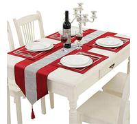 Time to Sparkle Velvet Table Runner + 4 Placemats Thick Velvet Satin Tasseled Xmas (Red, 4*Placemats + 1*Runner)