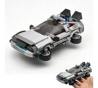 Time Travel Sports Car Building Set, Compatible with Lego 630 Accessory, 8-Stud Wide Silver Car with Opening Gull-Wing Doors, Folding Flight Wheels, Gift for the Future Movie Fans
