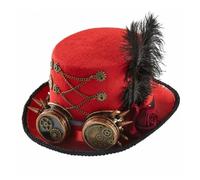 Time Traveler Hat & Accessories,Steampunk Top Hats For Men With Goggles(Red)