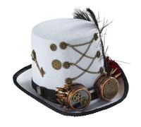 Time Traveler Hat & Accessories,Steampunk Top Hats For Men With Goggles(White)