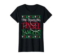 Time-Travelling Tinsel Tangles Christmas Steampunk Value Graphic T-Shirt, Women, Black, S