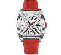 TIME WARRIOR Men’s Skeleton Automatic Watch, Stainless Steel Case, Sapphire Glass, Red Uber Band Watch for Men, Diver,Mechanical,Automatic Watch