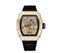 TIME100 Automatic Mechanical Watches for Men Skeleton Square Big Face Self Winding Wrist Watch Adjustable Silicone Strap