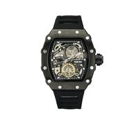 TIME100 Automatic Mechanical Watches for Men Skeleton Square Big Face Self Winding Wrist Watch Adjustable Silicone Strap