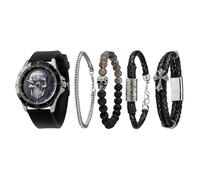 TIME100 Men's Skull Watch Set with Stackable Beaded Bracelets, Men's Watch Gift Set Waterproof, Silicone Band, Premium Gifts for Men