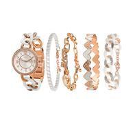 TIME100 Women's Bracelet Watch Set Premium Crystal Accented Rose Gold Bangle Watch for Women Elegant Gift for Birthdays, Christmas(Shell White)