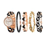 TIME100 Women's Bracelet Watch Set Premium Crystal Accented Rose Gold Bangle Watch for Women Elegant Gift for Birthdays, Christmas(Rose Noir)
