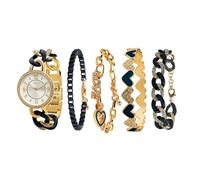 TIME100 Women's Bracelet Watch Set Premium Crystal Accented Rose Gold Bangle Watch for Women Elegant Gift for Birthdays, Christmas(Golden Noir)