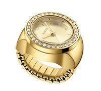 TIME100 Women's Ring Watch Gift Set, Quartz Finger Ring Watches for Women with Adjustable Stretch Band, 7-Colour Interchangeable Bezel, Quartz Three Hand Movement, Gift Box(Gold)