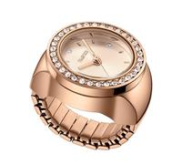 TIME100 Women's Ring Watch Gift Set, Quartz Finger Ring Watches for Women with Adjustable Stretch Band, 7-Colour Interchangeable Bezel, Quartz Three Hand Movement, Gift Box(Rose Gold)