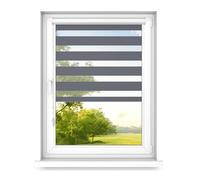 time4blinds - Double Roller Blinds - No Drill Blinds for Windows and Doors - Adhesive Mounting, Aluminium Cassette, Light-Filtering Fabric - Steel, 1400x1100, Left