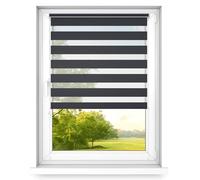 time4blinds - Zebra Roller Blind - Day and Night Blinds - Dual Layer Fabric Zebra Window Blinds, Bathroom, Kitchen, Bedroom Blind - 1100x1000mm - Anthracite - Left-Sided