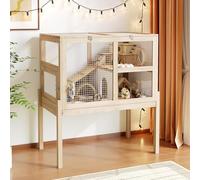 Timechee Guinea Pig Cages for 2, Small Animals Rabbit Cages with a Pull Out Tray, Large Wooden Indoor 2-Story Hamster House, Guinea Pig Hideout Habitat Playpen with Ramp, Platform, Natural