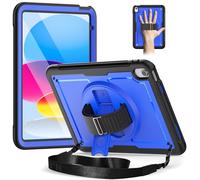 Timecity Case for iPad 10th Generation-10.9 inch 2022/2023: with Screen Protector, 360 Rotating Stand, Hand Strap, Shoulder Strap, Pencil Holder, Full-Body Shockproof Protective Case -Deepblue+Black