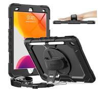 Timecity Case for iPad 9th/ 8th/ 7th Generation 10.2 inch 2021/2020/2019 - Heavy Duty Protective Cover with Screen Protector, Rotating Stand, Shoulder Strap & Pencil Holder | Kids-Friendly, Black
