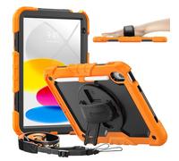 Timecity Case for iPad 9th/ 8th/ 7th Generation 10.2 inch - Heavy Duty Protective Cover with Screen Protector, Rotating Stand, Shoulder Strap & Pencil Holder | Kids-Friendly (Orange)