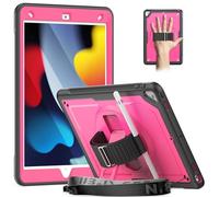 Timecity Case for iPad 9th 8th 7th Generation,iPad 10.2 inch Case,Shockproof Sturdy Case with Screen Protector,Kickstand/360 Rotating Hand Strap,Pencil Holder,Heavy Duty iPad 9/8/7 Cover,Rose