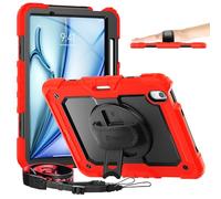 timecity Case for iPad Air 11 Inch M3/ M2 (2025/2024), Case for iPad Air 7th/ 6th Generation, Heavy Duty Shockproof Protective Case with Screen Protector, Stand and Hand/Shoulder Strap, Red