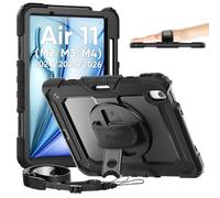 Timecity Case for iPad Air 11 inch M4/ M3/ M2 (2026/2025/2024) with Built-in Screen Protector, 360° Rotating Kickstand & Shoulder Strap - Shockproof Pencil Holder Cover for iPad Air 11 inch, Black