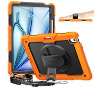 Timecity Case for iPad Air 13 Inch M2 2024 6th Generation(Model: A2898,A2899,A2900) with Built-in Screen Protector, 360° Rotating Kickstand, Adjustable Shoulder Strap, Pencil Holder-Orange