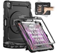 Timecity Case for iPad Pro 12.9-inch 5th/ 4th/ 3rd Generation, Full Body Shockproof Cases with Screen Protector, Pencil Holder, Shoulder & Hand Strap and Kickstand for iPad Pro 12.9'' Cover - Black