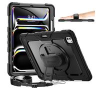 Timecity Case for iPad Pro 13 Inch M5/M4 (2025/2024), Heavy Duty Shockproof Protective Cover with Built-in Screen Protector, 360° Rotating Kickstand, Shoulder Strap, Pen Holder for iPad Pro 13"- Black