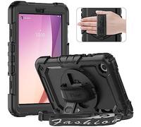 Timecity Case for Lenovo Tab M8 4th Gen 8" 2024/2023(TB-301FU/TB-300FU/TB-300XU), Robust Shockproof Kids Case with Screen Protector,360° Rotating Kickstand,Hand/Shoulder Strap & pen holder,Black