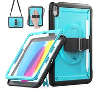 timecity for iPad 10th Generation Case 2022, Shockproof Case for iPad 10.9 Inch with Screen Protector, Hand Strap, 360° Rotating Stand, Pencil Holder for iPad 10 - Sky Blue