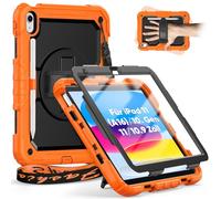 timecity for iPad 10th Generation Case, for iPad 10.9 Case 2022-2023: with Strong Protection, Screen Protector, 360° Rotating Stand, Hand Strap, Shoulder Strap, Pencil Holder - Orange