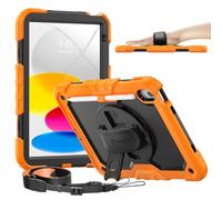 timecity for iPad (A16) 11th/ 10th Generation Case 11''/ 10.9 Inch (2025/2022) - Heavy Duty Protective Cover with Screen Protector, Stand, Shoulder Strap & Pencil Holder | Kids-Friendly - Orange