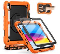 Timecity For iPad (A16)11th Generation Case 11 inch 2025/iPad 10th Generation Case 10.9 inch 2022, Heavy Duty Protective Cover with Screen Protector, Rotating Stand, Shoulder Strap. Orange