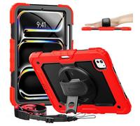 timecity for iPad Pro 11 Inch M5 2025 / M4 2024, 360° Rotating Stand, Pencil Holder & Wireless Charging, Shockproof with Screen Protector & Shoulder Strap - for Designers & Professionals, Red